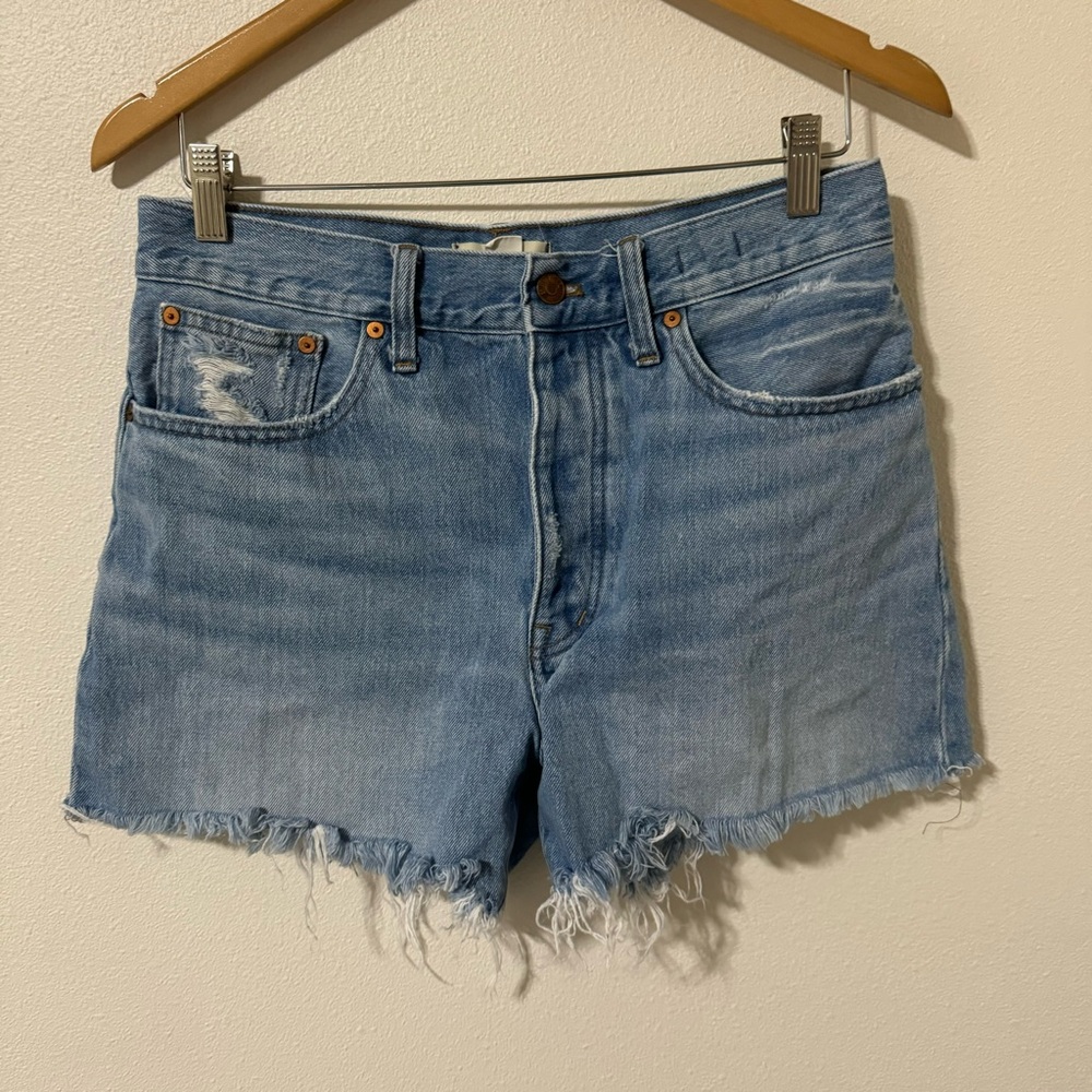 Madewell The Dadjean Short in Hermann Wash Blue Distressed Button Fly-28/6